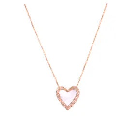 14K Rose Gold Diamond   Mother of Pearl Heart Necklace