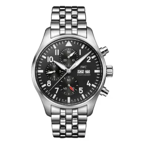 43MM SS PILOTS WATCH CHRONOGRAPH AUTO WITH BLACK ARABIC MARKER DAY/DATE DIAL AND BRACELET