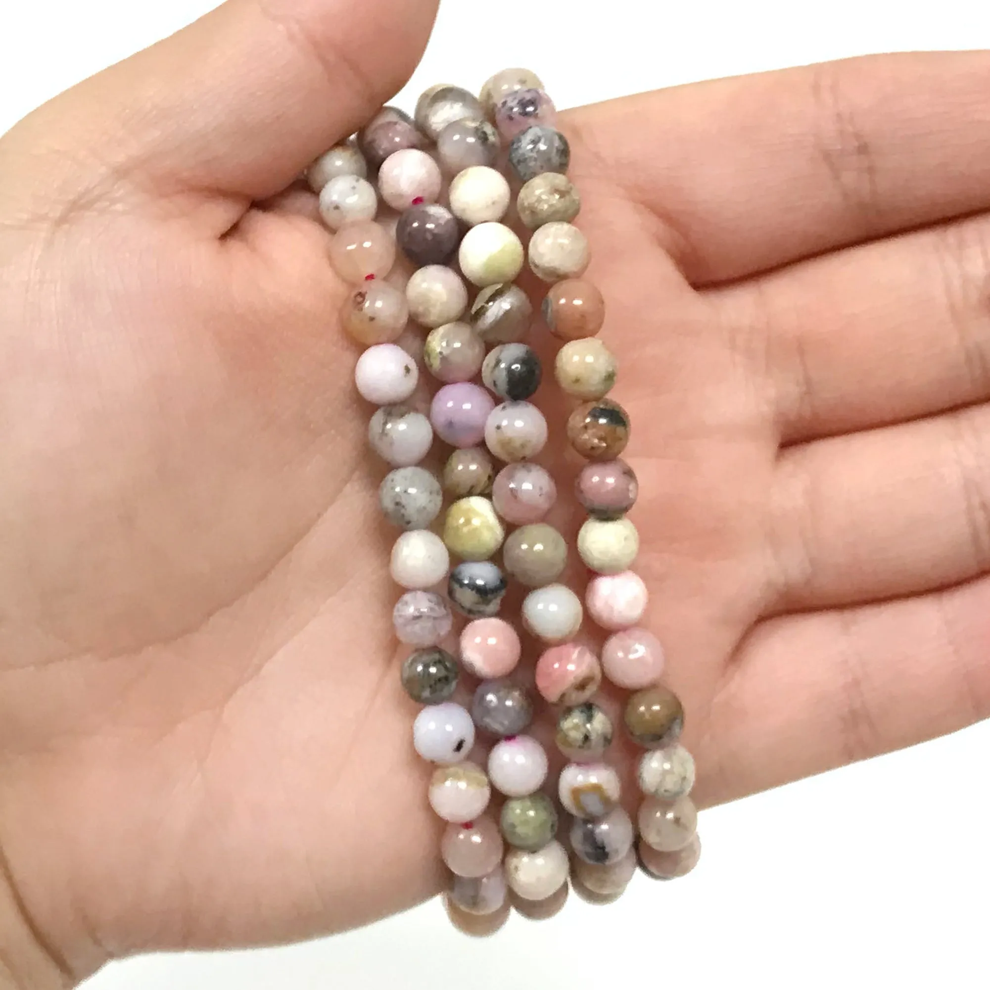 6mm Pink Opal Gemstone Rounds Bead Unisex Stretch Bracelet