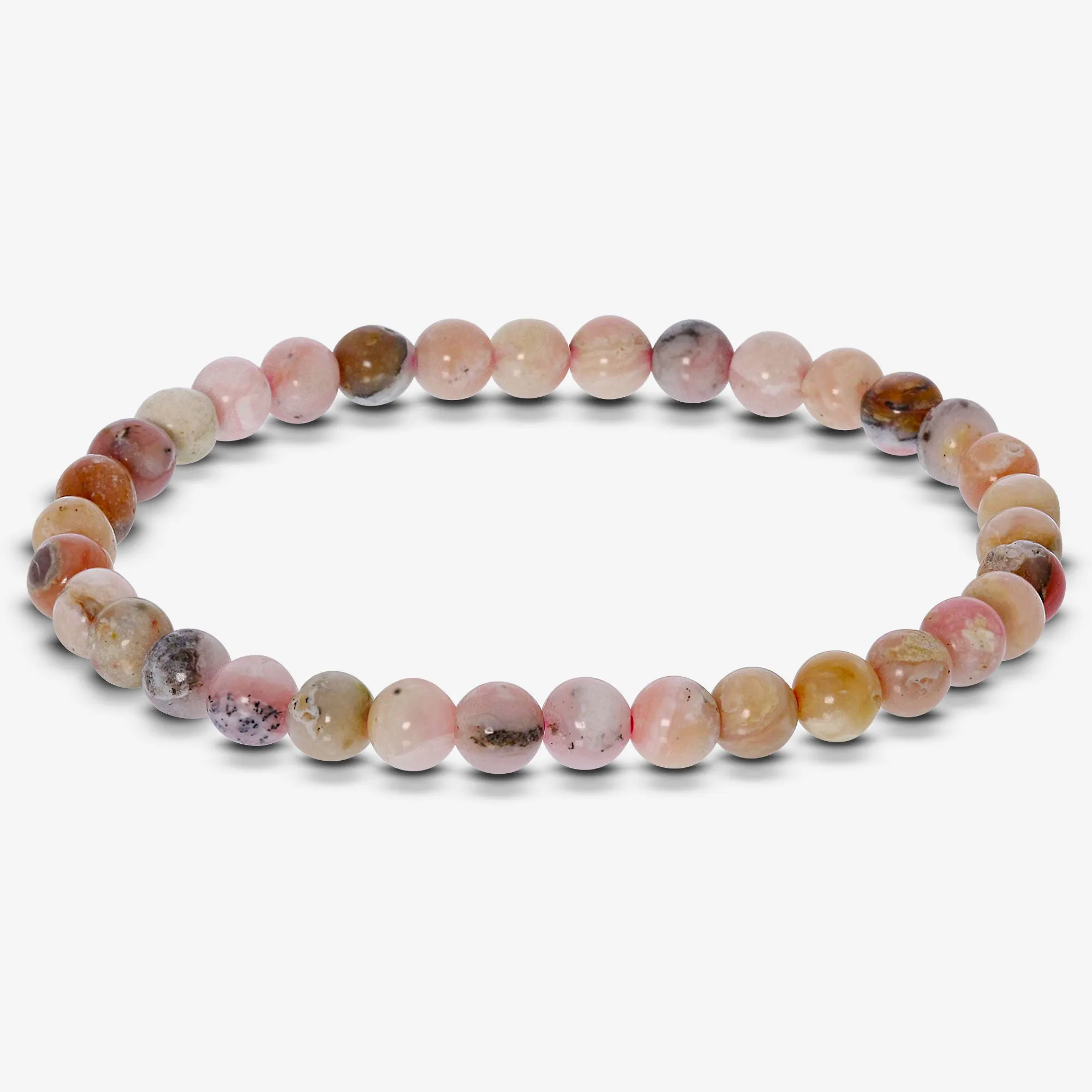 6mm Pink Opal Gemstone Rounds Bead Unisex Stretch Bracelet