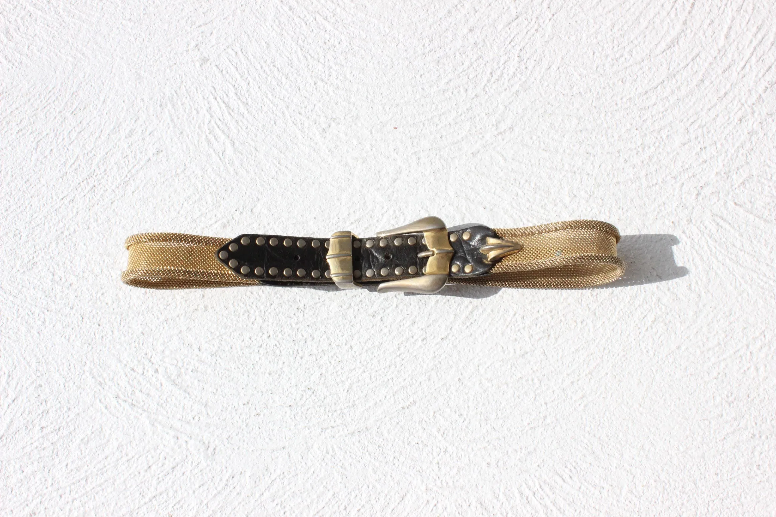 80s MANNI ITALY Gold Hardware & Black Leather Belt