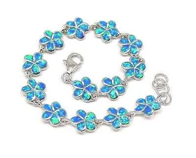 925 STERLING SILVER INLAY OPAL 12MM HAWAIIAN PLUMERIA FLOWER BRACELET 7.5" 