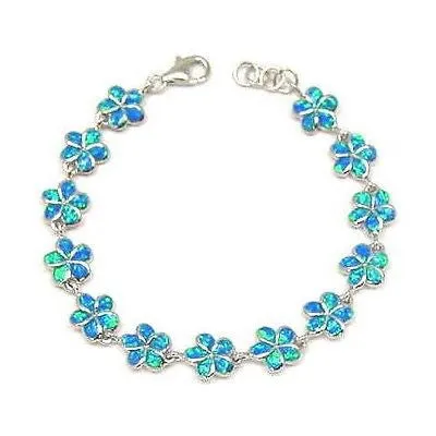 925 STERLING SILVER INLAY OPAL 12MM HAWAIIAN PLUMERIA FLOWER BRACELET 7.5" 