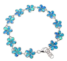 925 STERLING SILVER INLAY OPAL 12MM HAWAIIAN PLUMERIA FLOWER BRACELET 7.5" 