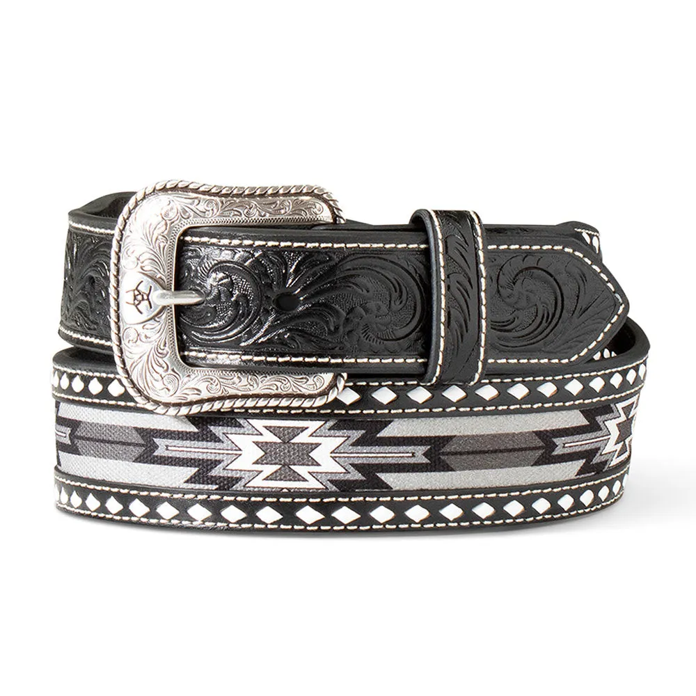 A1041901 Ariat Men's Southwest Inlay w/ Diamond Lacing Belt - Black