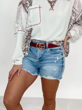 Added Touch Faux Leather Belt with Gold CG Belt Buckle, Deep Red