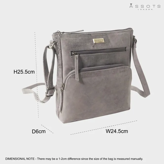 Agatha Distressed Gray Vintage Vegetable Tanned Real Leather Crossbody Bag