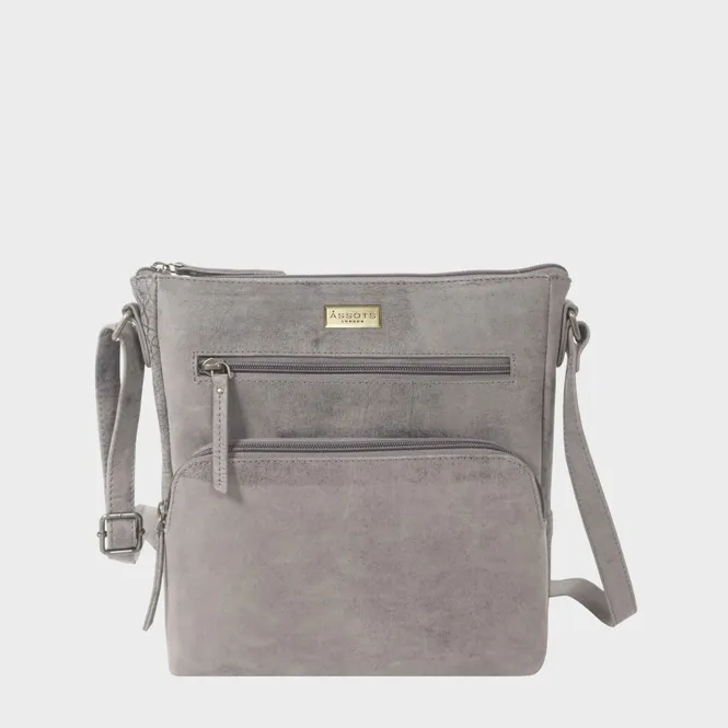 Agatha Distressed Gray Vintage Vegetable Tanned Real Leather Crossbody Bag