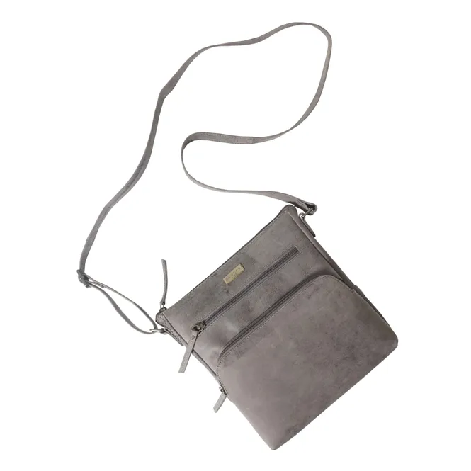 Agatha Distressed Gray Vintage Vegetable Tanned Real Leather Crossbody Bag