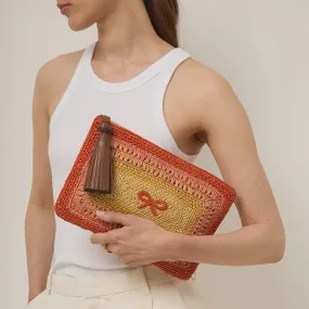 AH Tassel Bow Clutch in Orange Multi Raffia