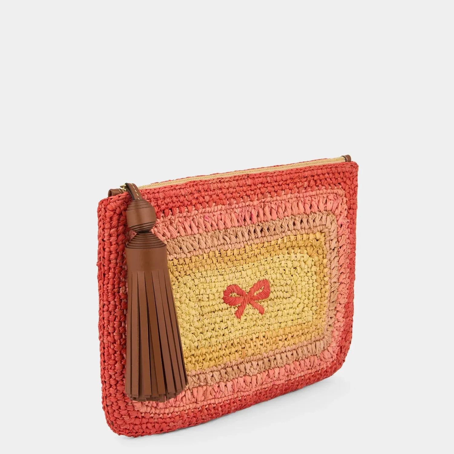 AH Tassel Bow Clutch in Orange Multi Raffia