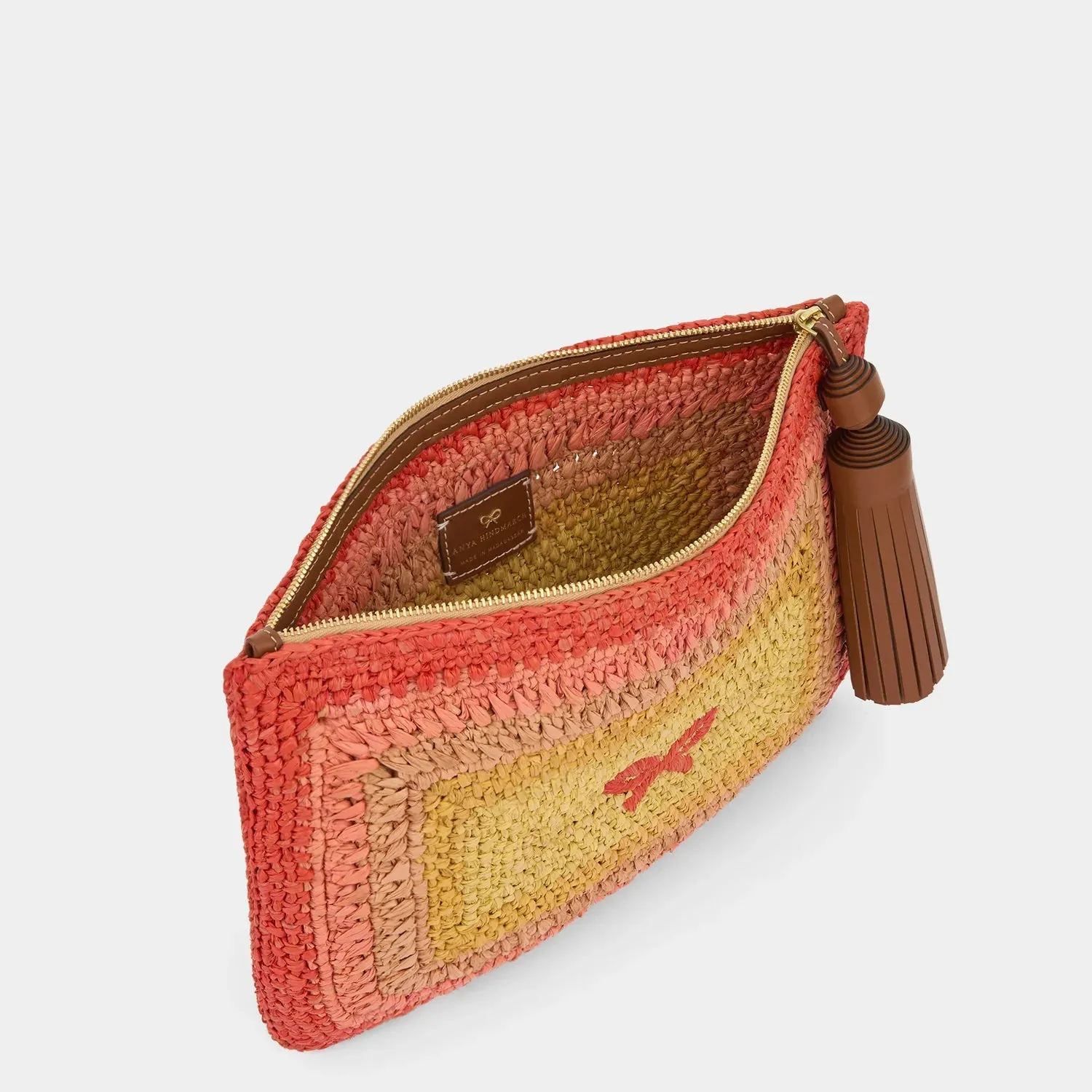 AH Tassel Bow Clutch in Orange Multi Raffia