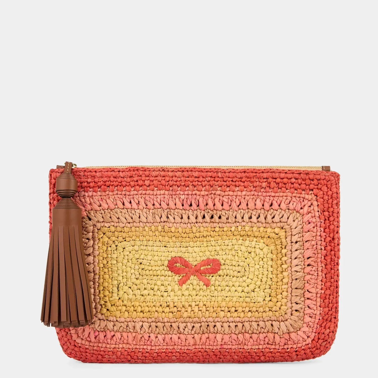 AH Tassel Bow Clutch in Orange Multi Raffia