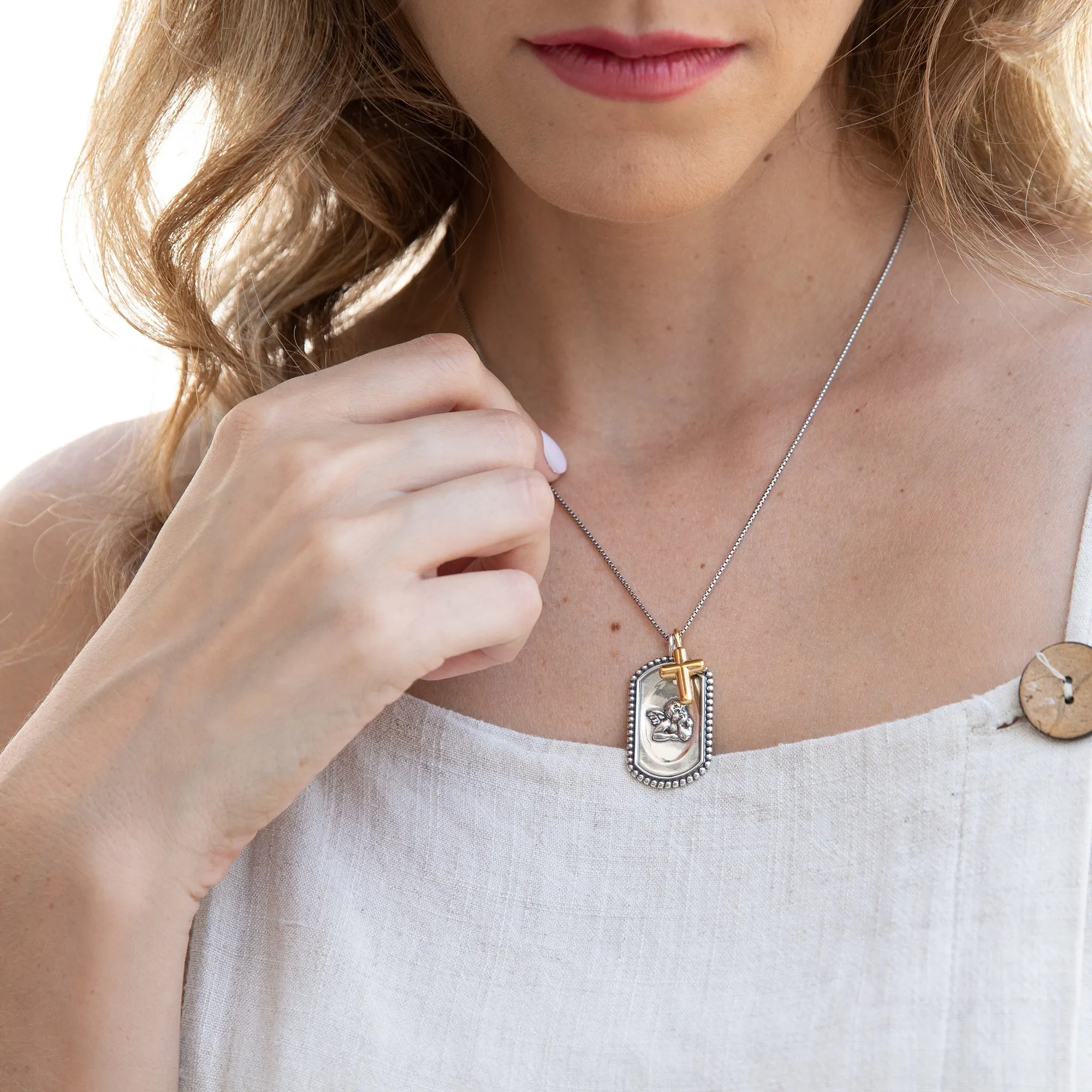Angel & Cross Tag Necklace