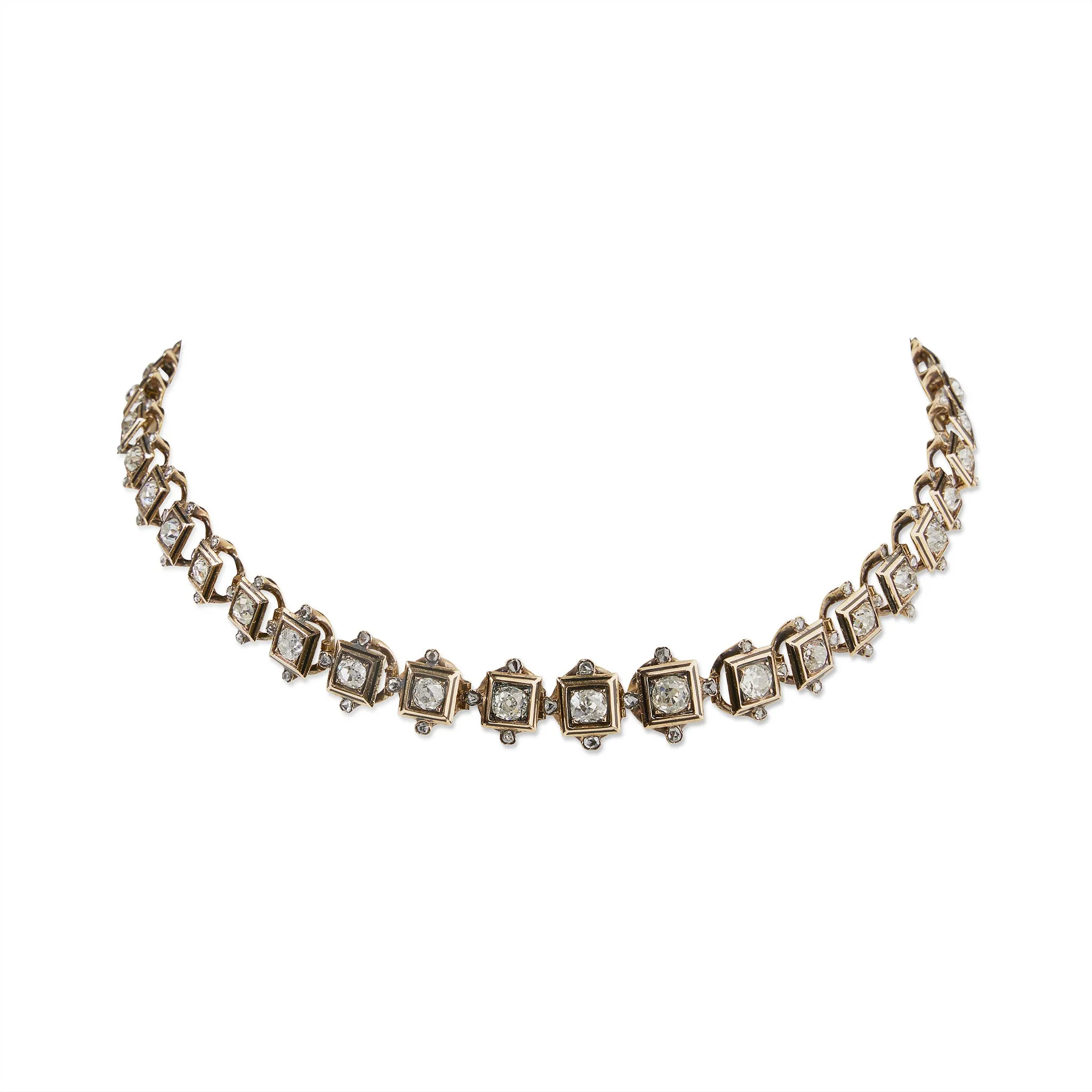 Antique Old Mine-cut Diamond Rivière Necklace
