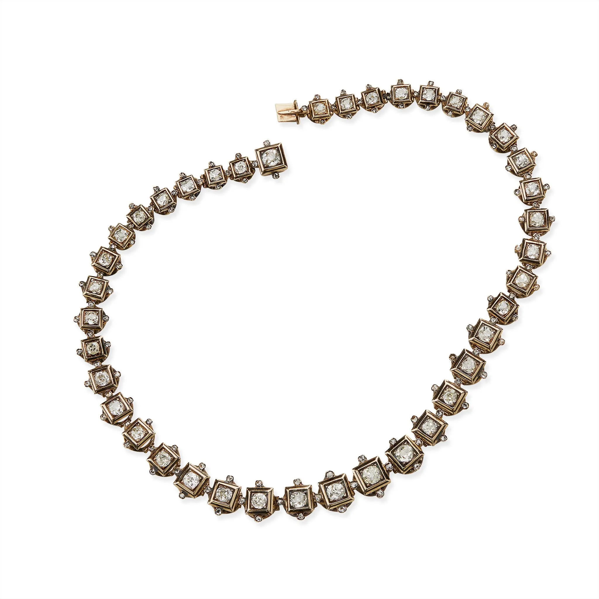 Antique Old Mine-cut Diamond Rivière Necklace