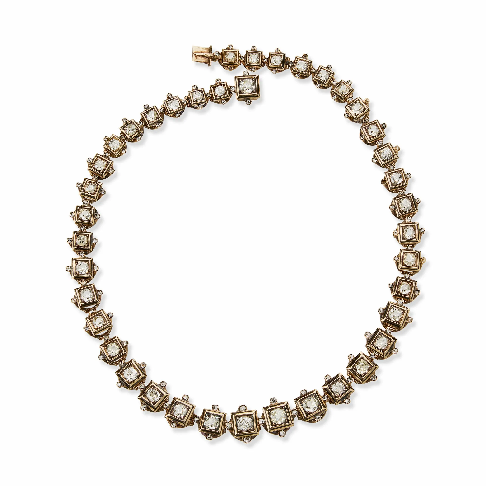Antique Old Mine-cut Diamond Rivière Necklace