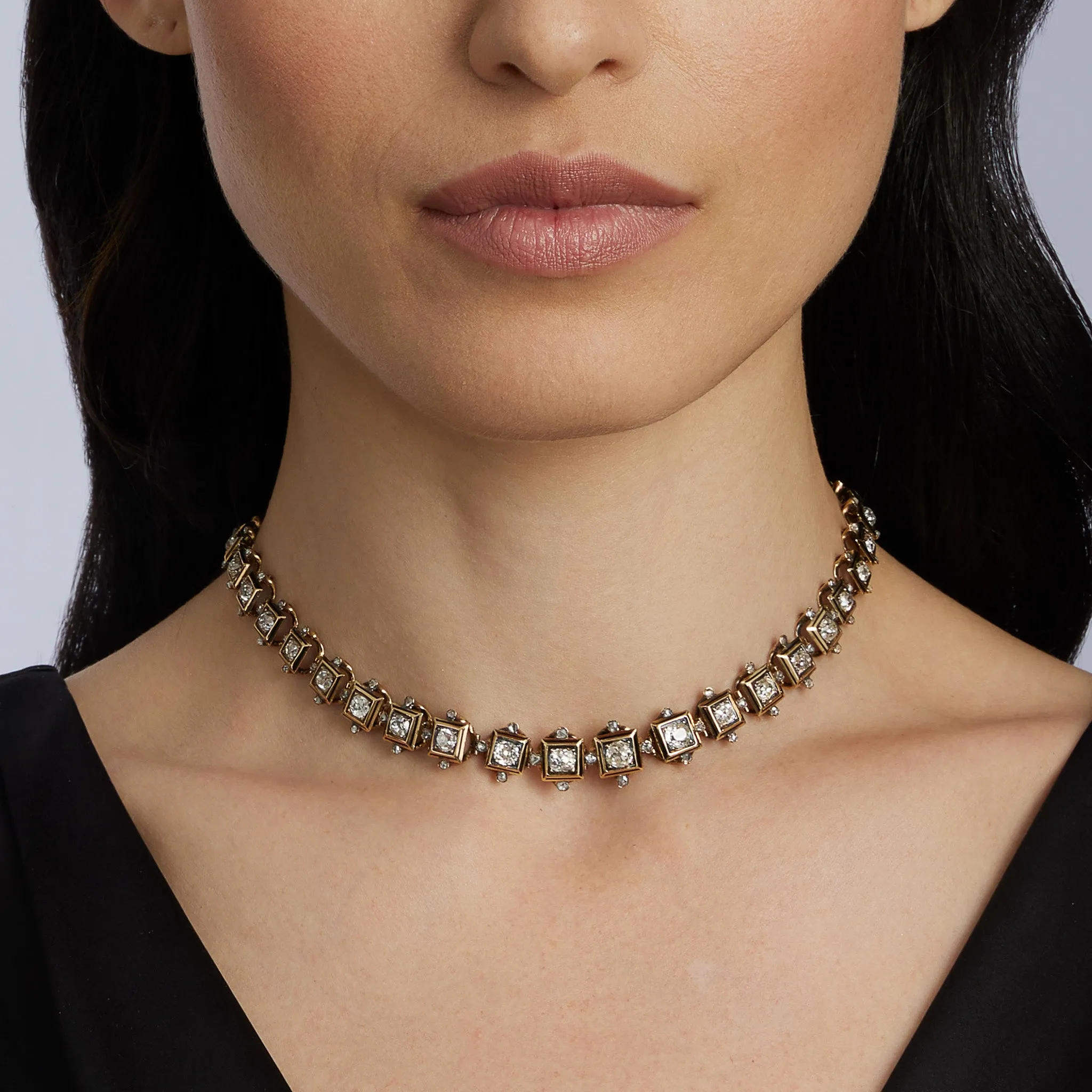 Antique Old Mine-cut Diamond Rivière Necklace