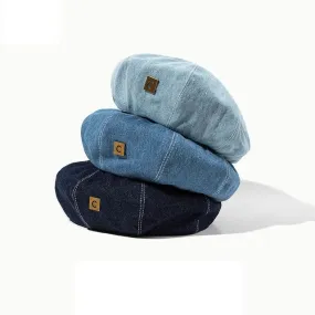 Applique Denim Beret Hat