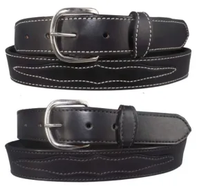 APPLIQUE WESTERN BELT - Black Decorative Stitched Bridle Leather