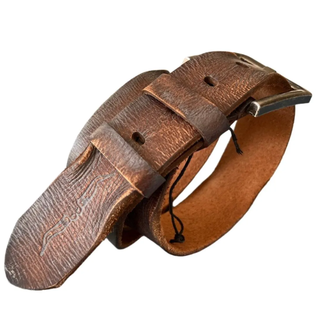 ARICHI Handmade Light Brown Leather Belt – Polished Genuine Leather with Unique Buckle for Men and Women