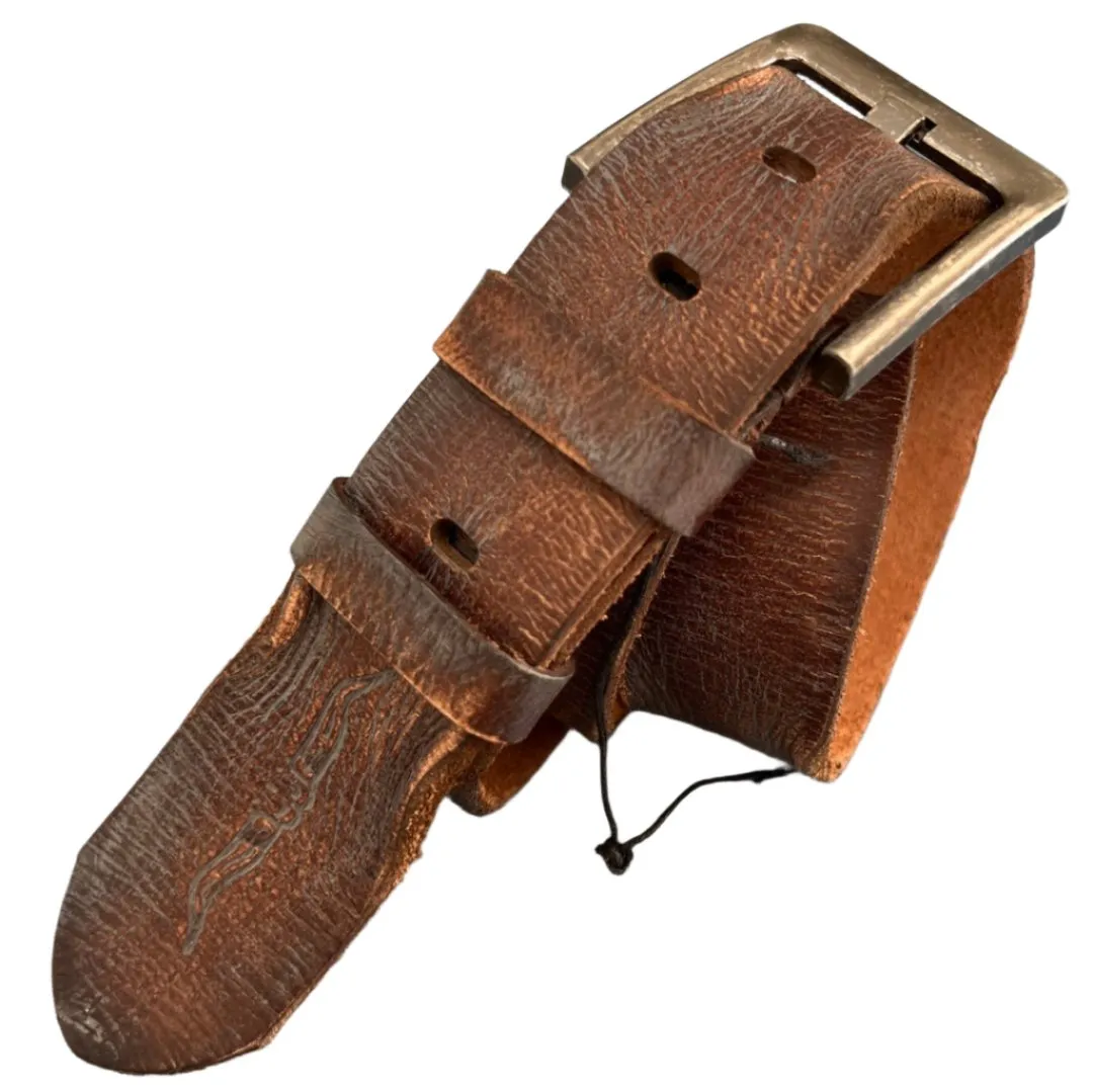 ARICHI Handmade Light Brown Leather Belt – Polished Genuine Leather with Unique Buckle for Men and Women