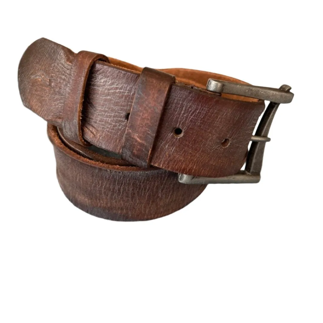 ARICHI Handmade Polished Brown Leather Belt – Genuine Leather for Men and Women, Classic Design with Elegant Buckle