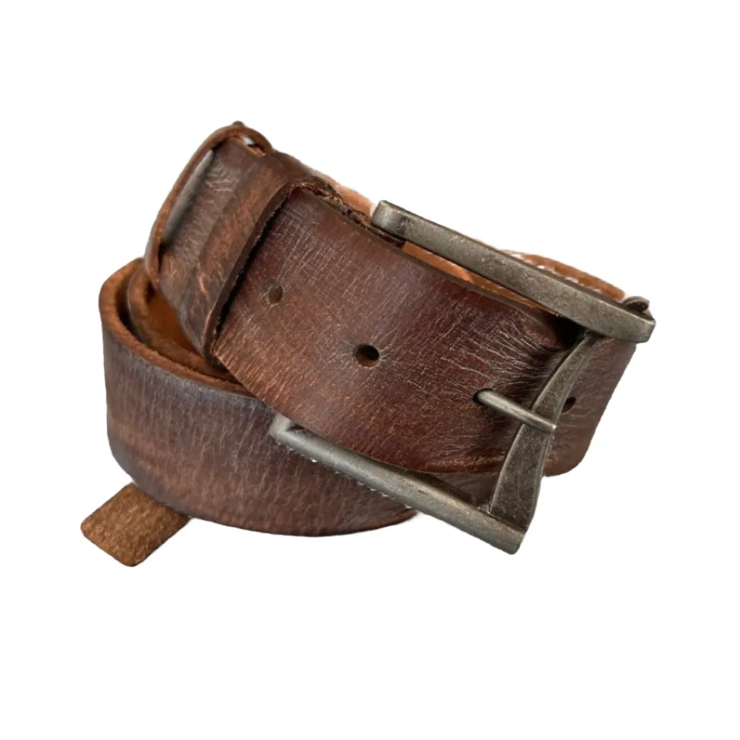 ARICHI Handmade Polished Brown Leather Belt – Genuine Leather for Men and Women, Classic Design with Elegant Buckle