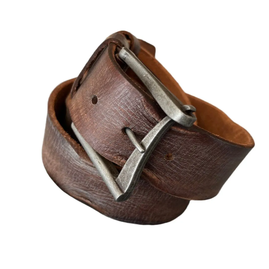 ARICHI Handmade Polished Brown Leather Belt – Genuine Leather for Men and Women, Classic Design with Elegant Buckle