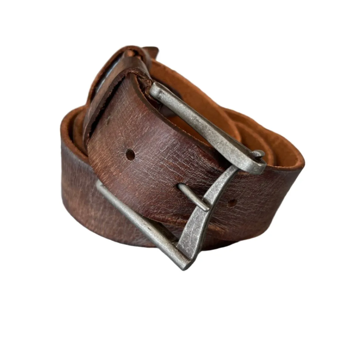 ARICHI Handmade Polished Brown Leather Belt – Genuine Leather for Men and Women, Classic Design with Elegant Buckle