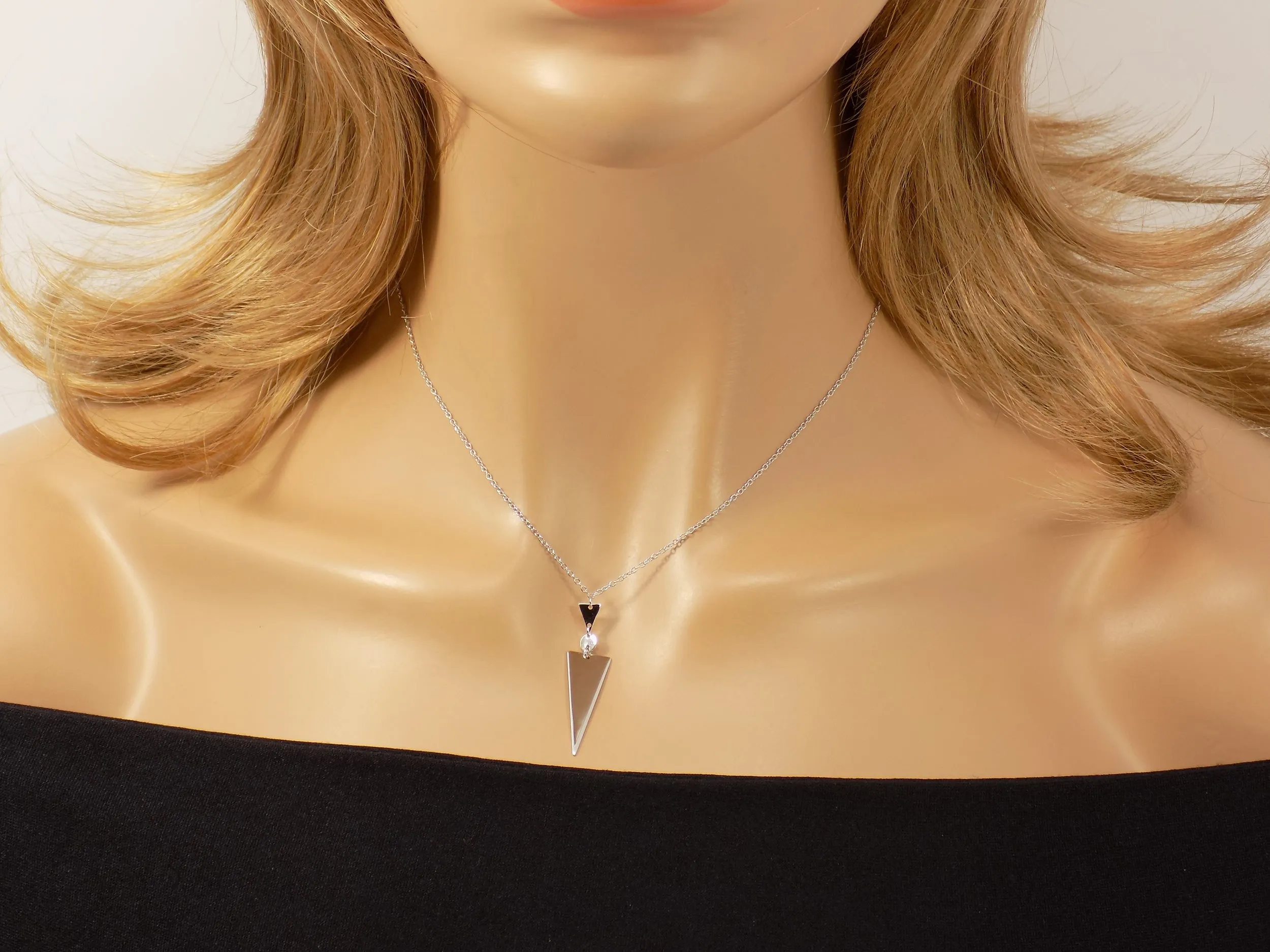 Arrow Lariat Y Pendant Necklace Sterling Silver Triangle Spike
