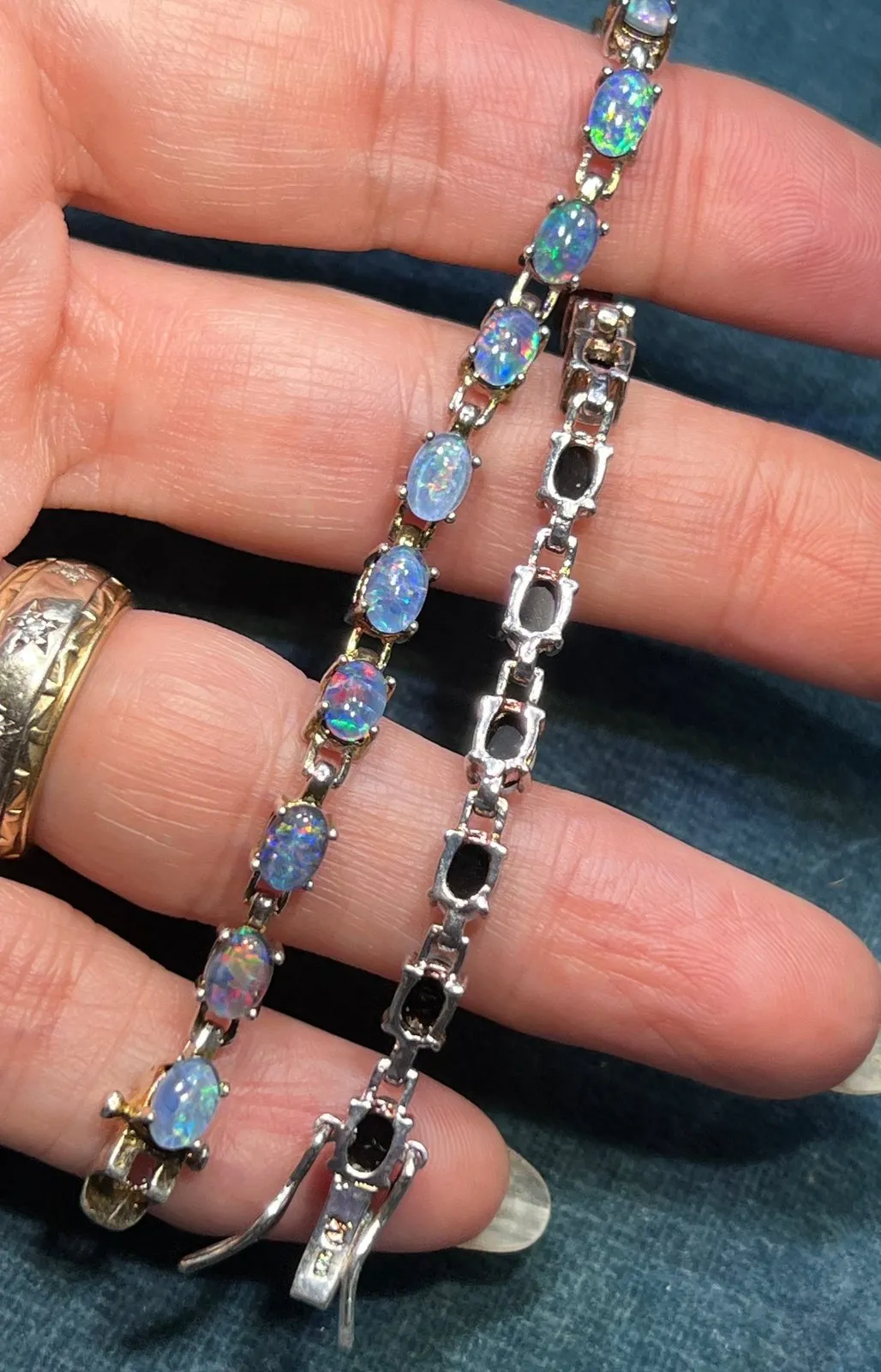 Australian Black Opal Triplet Bracelet in 925.  **VIDEO"