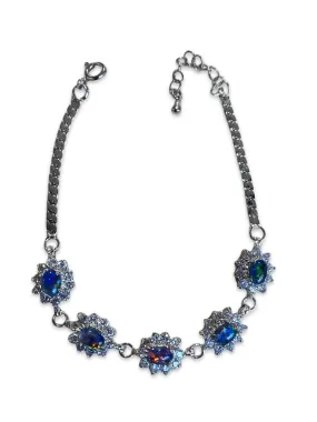 Australian Triplet Opals surrounded by cubic zirconia bracelet set in Sterling Silver