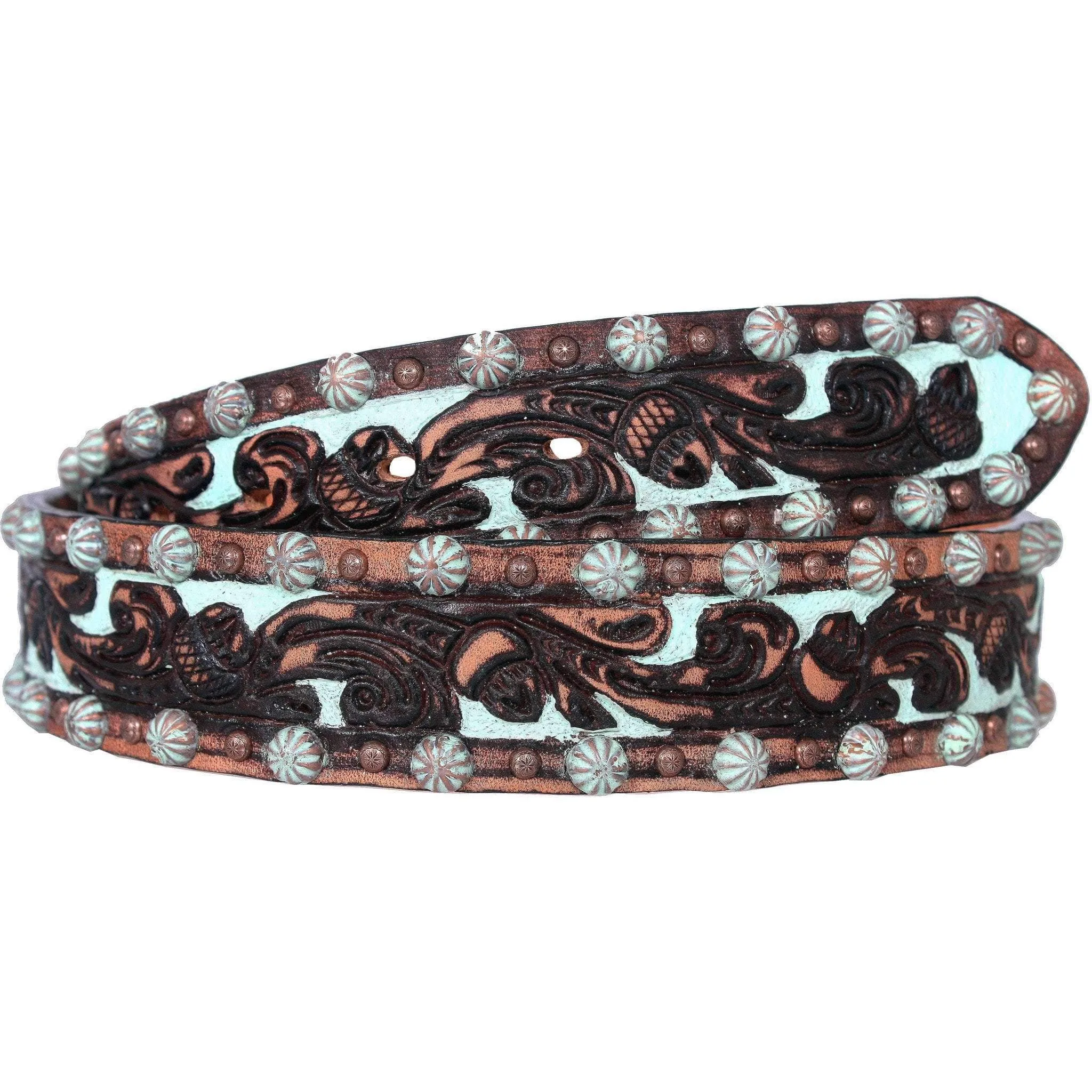 B249A - Brown Vintage Tooled Belt