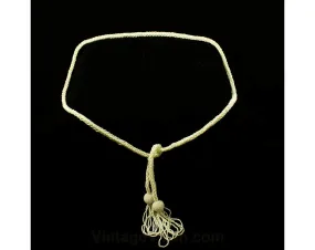 Beaded Belt with Fringe Tassels - Lovely Pearlescent Cream Glass Beads - Ivory Cream Hand Beaded Beauty - Size 4 to 12 - Small Medium Large