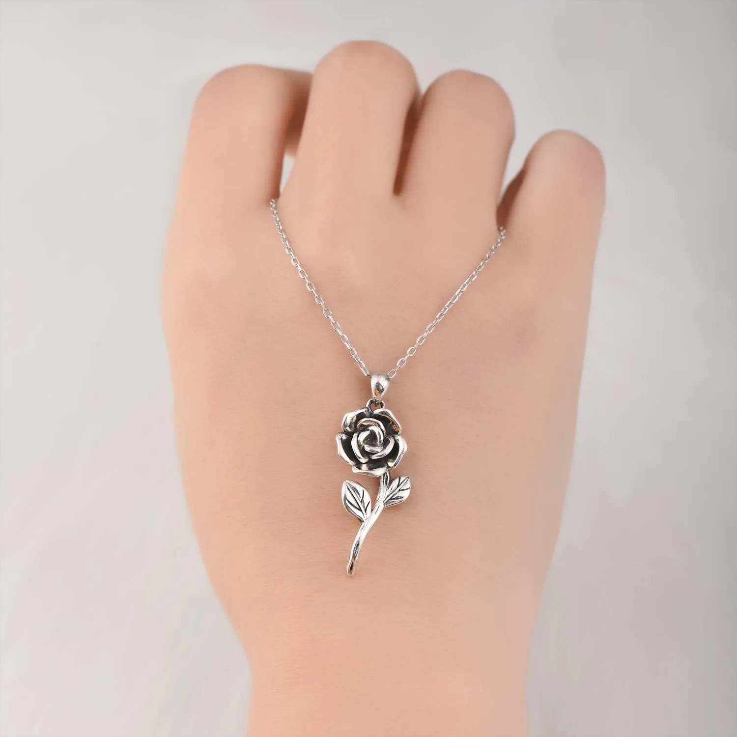 BEILIN 925 Sterling Silver Rose Flower Necklace Ring Jewelry Gift for Women her