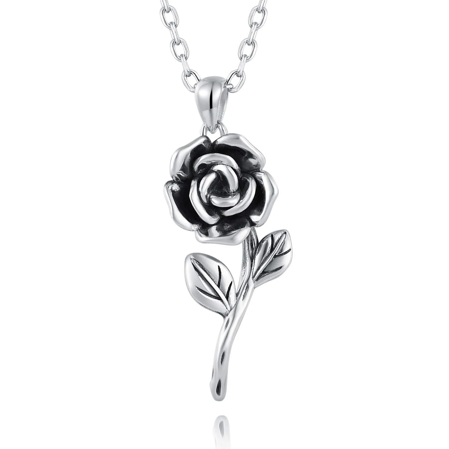 BEILIN 925 Sterling Silver Rose Flower Necklace Ring Jewelry Gift for Women her