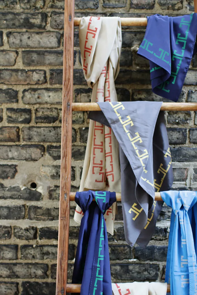 Belmont Square Scarf, French Blue   Light Gray