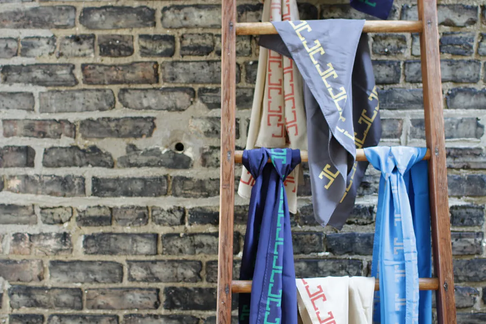 Belmont Square Scarf, French Blue   Light Gray