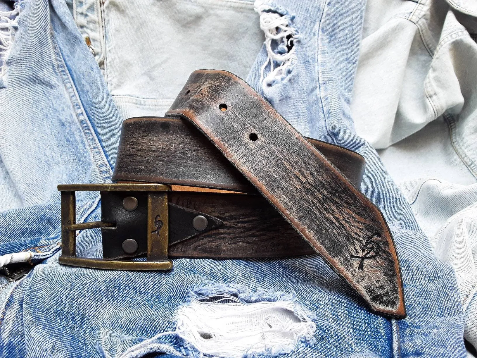 Black Leather Vintage Mens Belt - Personalized Custom Accessories for Him - Christmas Gift