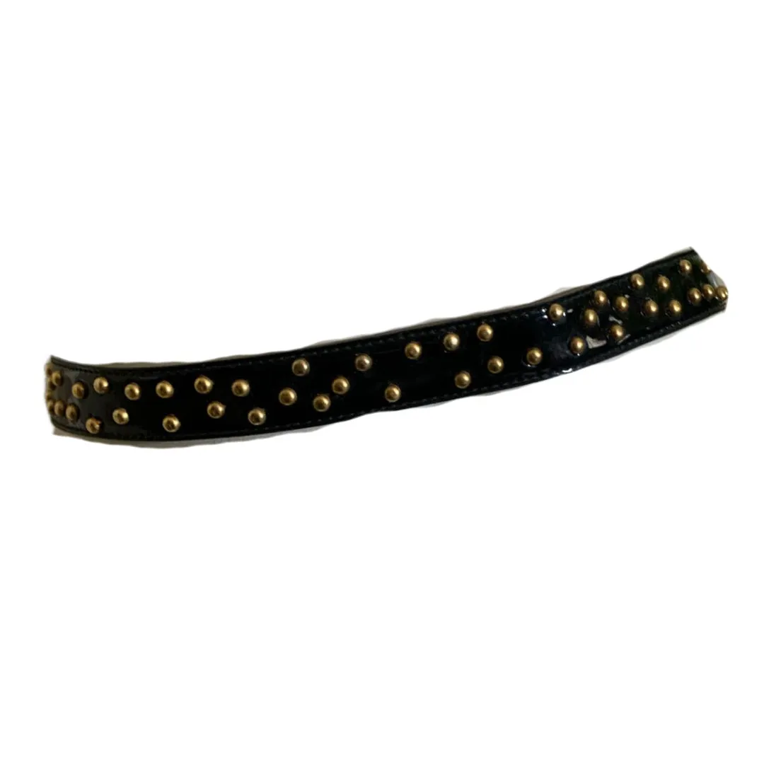 Black Patent Skinny Vinyl Belt with Gold Metal Studs circa 1980s