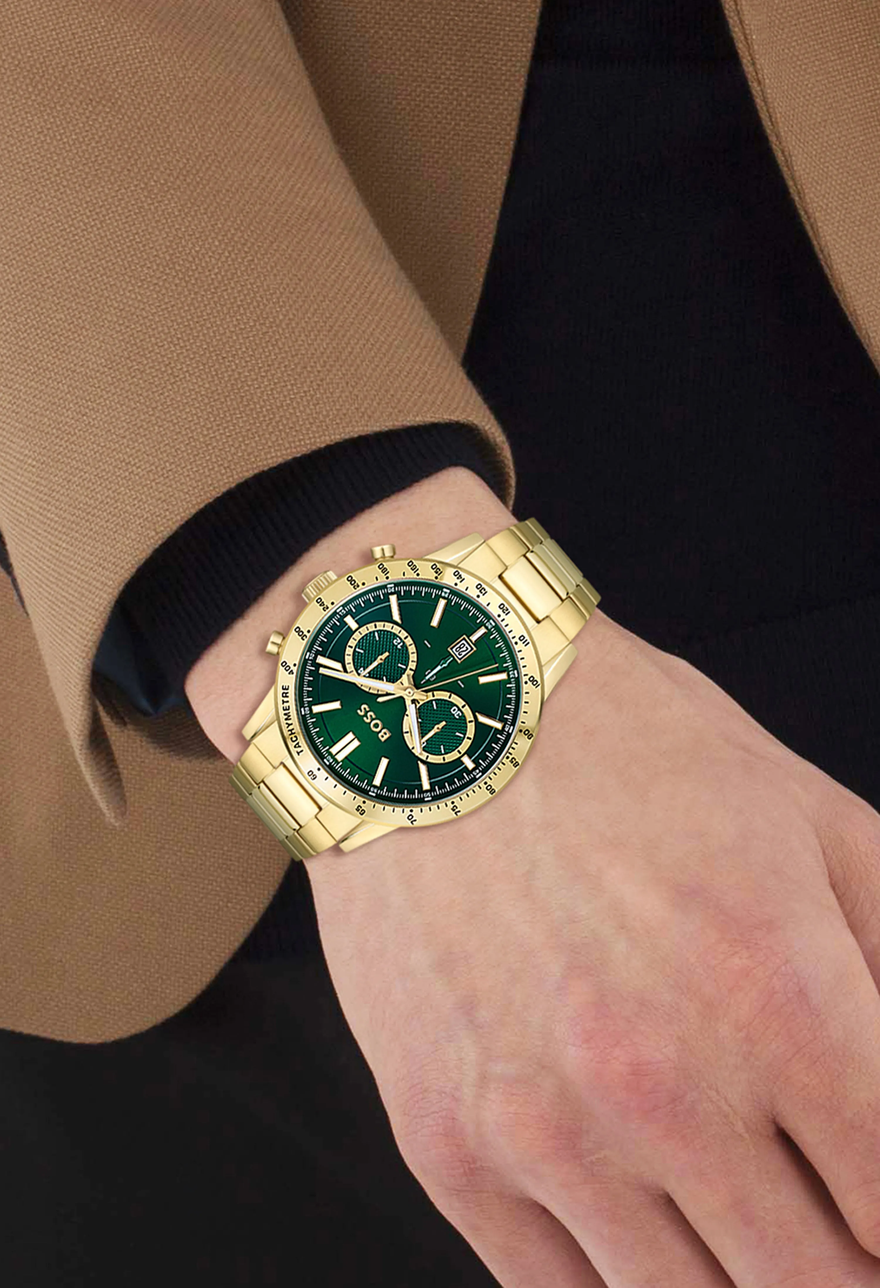 BOSS Mens Allure Green Chronograph Dial Bracelet Watch