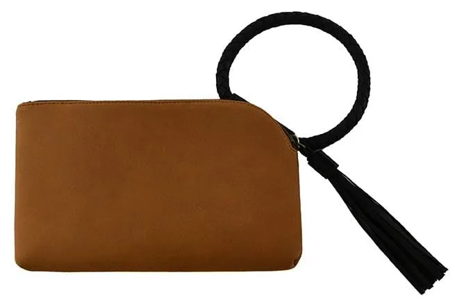 BP204SU Faux Suede Cuff Handle Tassel Wristlet/Clutch