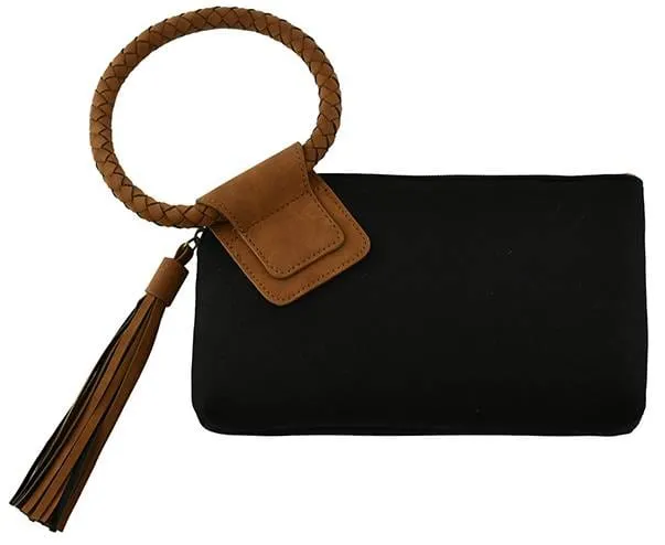 BP204SU Faux Suede Cuff Handle Tassel Wristlet/Clutch