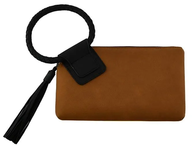 BP204SU Faux Suede Cuff Handle Tassel Wristlet/Clutch