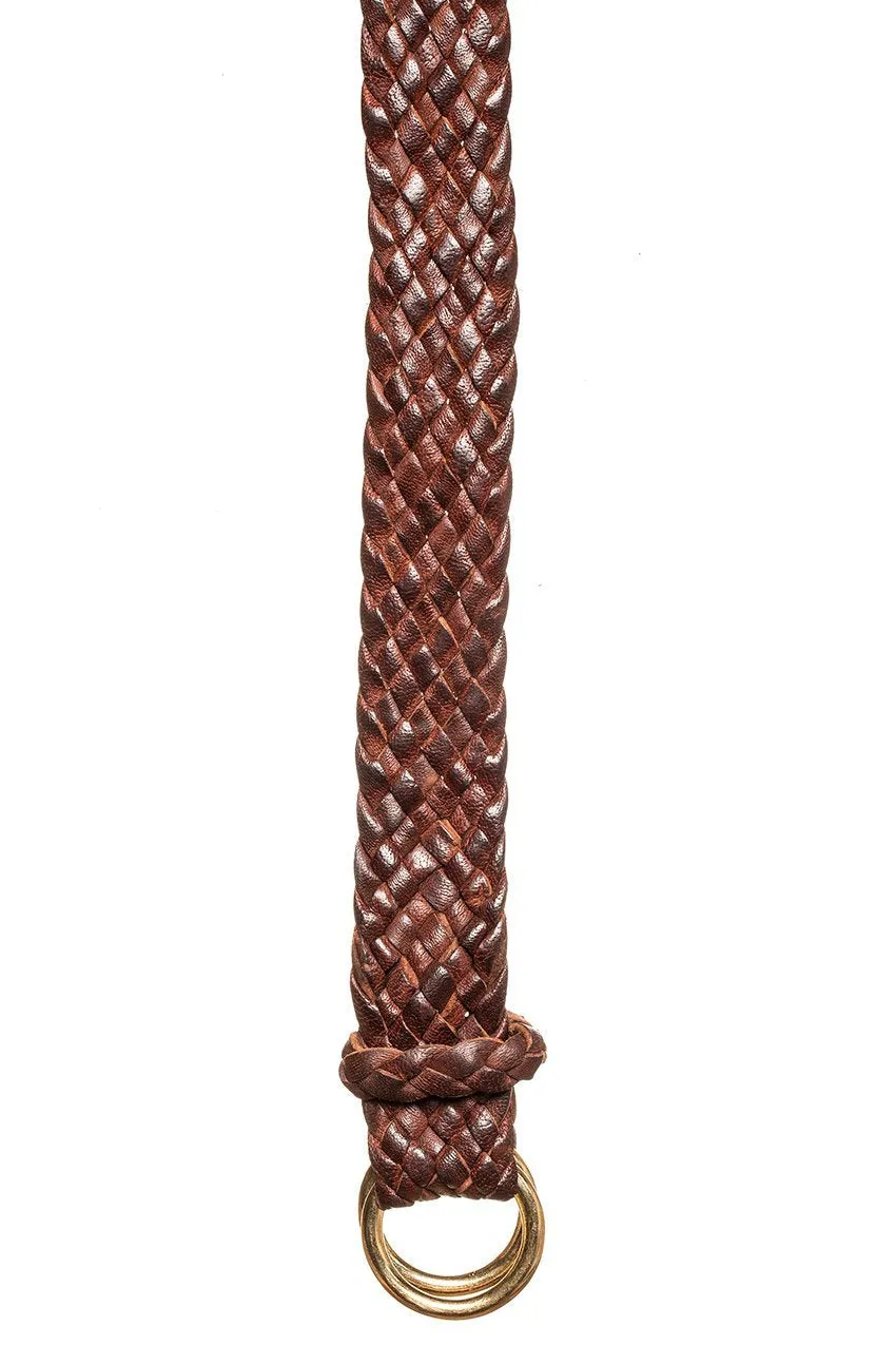 Braided Leather Belt - 9 Strand - Dark Brown (thin)