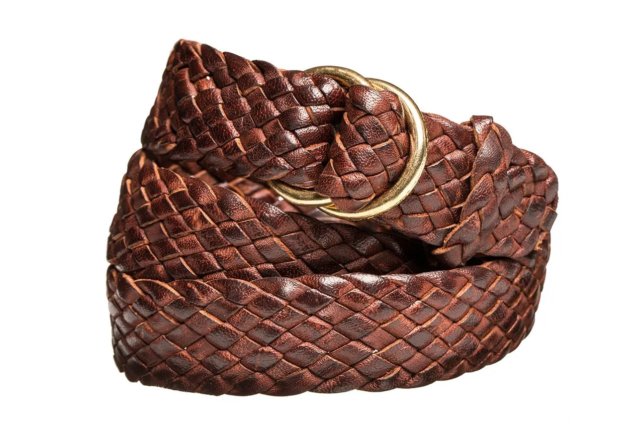 Braided Leather Belt - 9 Strand - Dark Brown (thin)