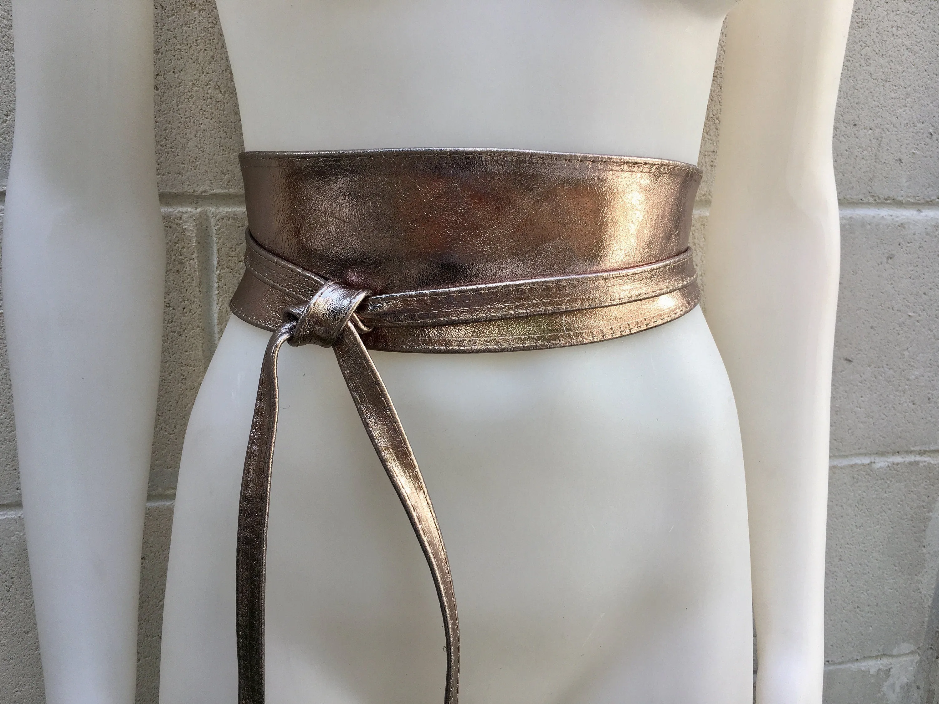 BRONZE OBI belt  in natural soft leather. Waist belt,wide  leather belt, metallic, wrap belt, boho sash, boho wraparound dark GOLD belt
