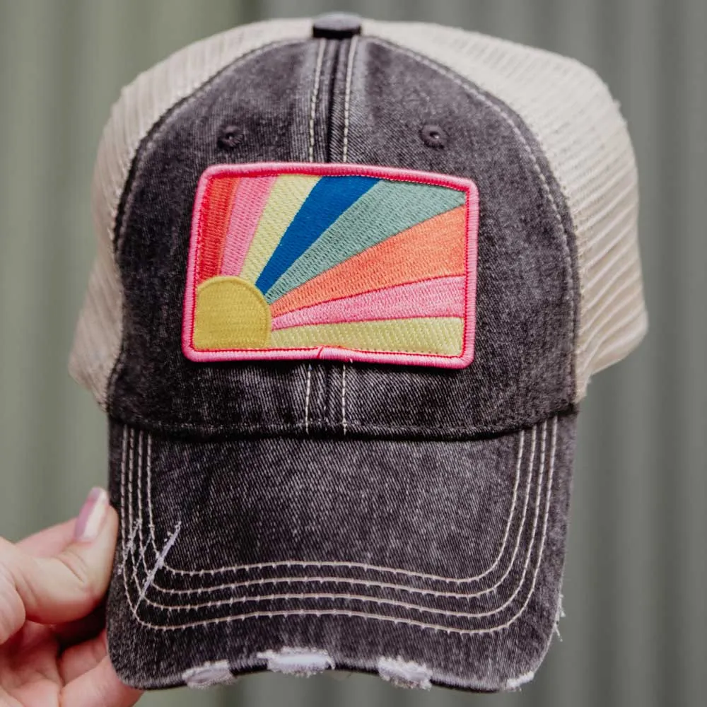 Bursting Sunshine Patch Trucker Hat: Black