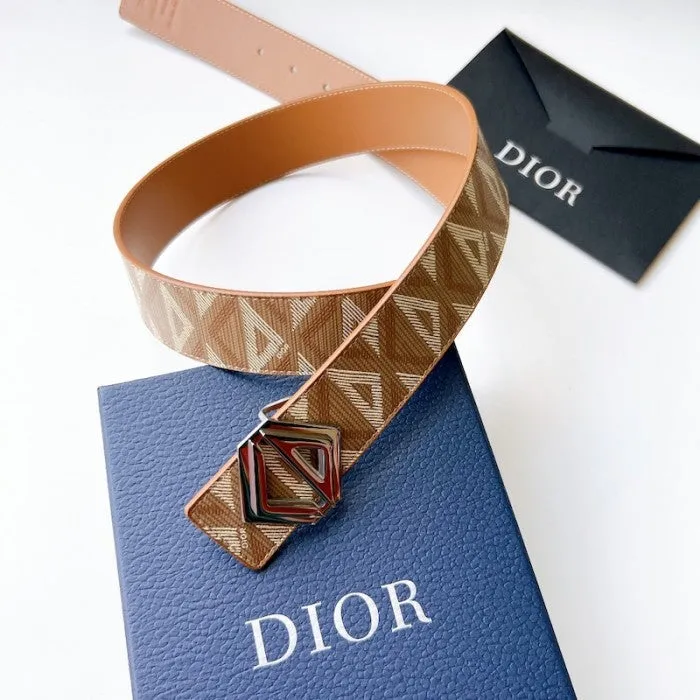 C Dior Diamond Canvas Reversible Belt w/ CD Diamond Buckle 40 MM Coffee